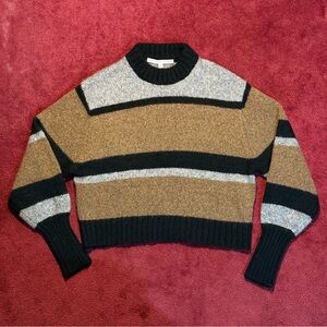 Veronica Beard Black, Gray, and Brown Striped Sweater